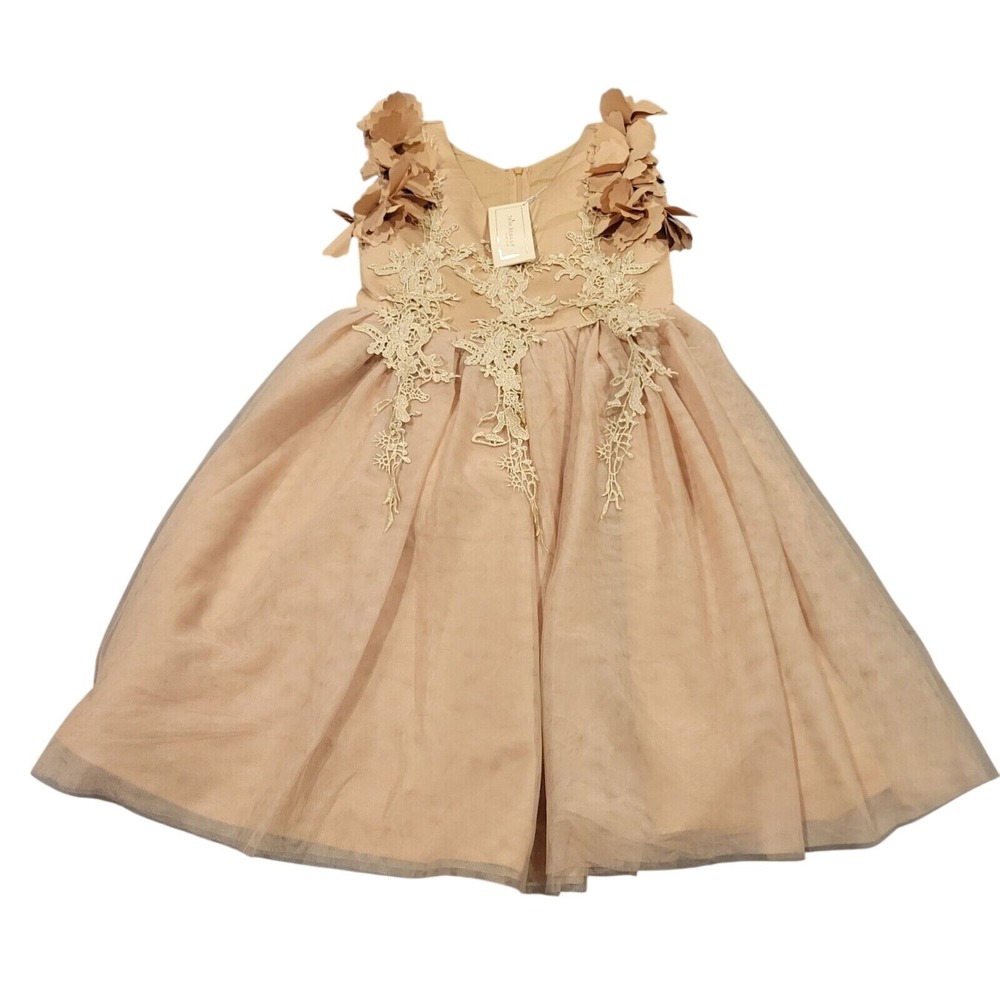Trish Scully Child Girls Sleeveless Dress With Floral Appliqué & Lace Overlay